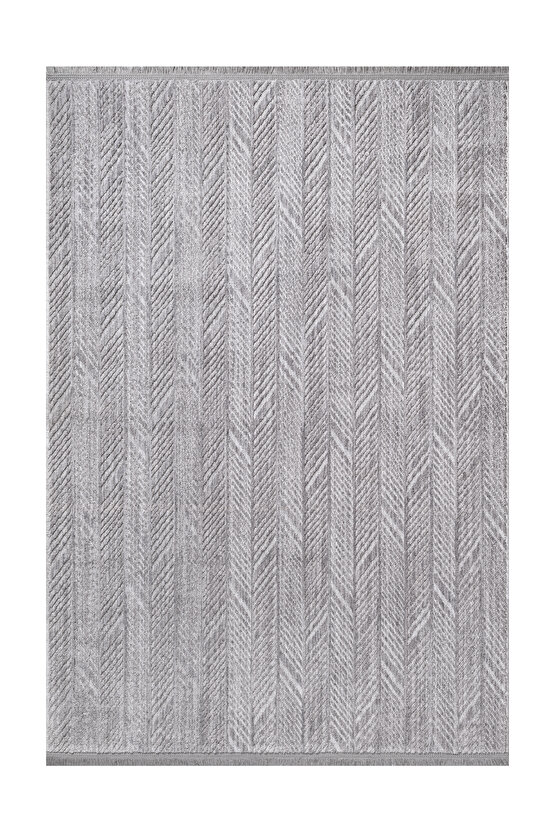 Yalın Modern Dokuma Halı Kaymaz Tabanlı Yıkanabilir Salon ve Oturma Odası Halısı 5577 Gri