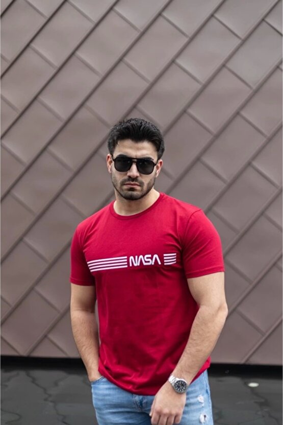Erkek Kısa Kollu Nasa Baskı Basic Erkek T-shirt