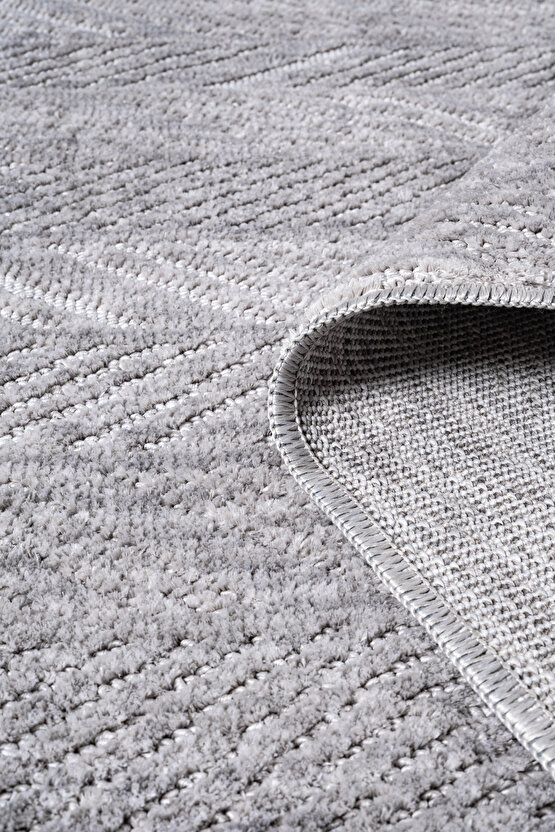 Yalın Modern Dokuma Halı Kaymaz Tabanlı Yıkanabilir Salon ve Oturma Odası Halısı 5577 Gri