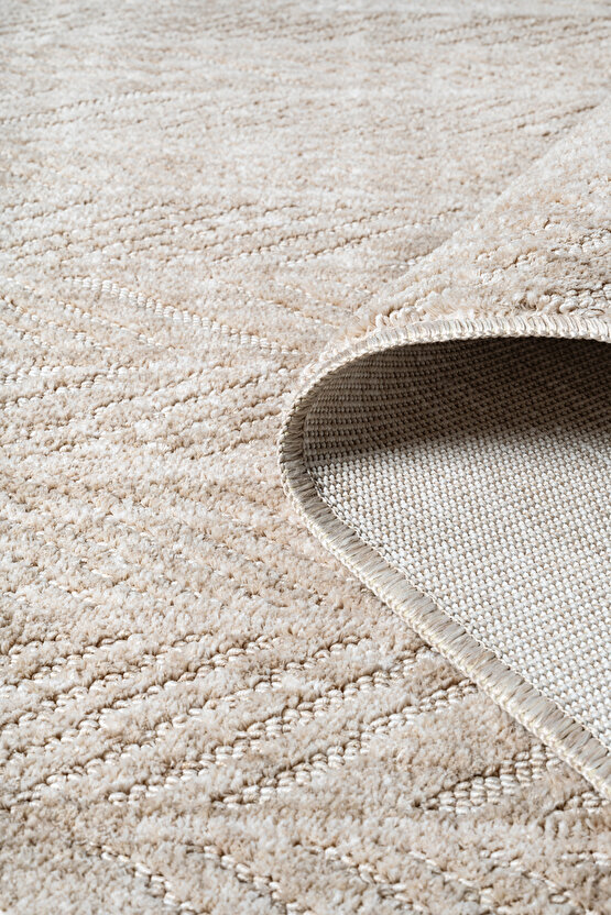 Yalın Modern Dokuma Halı Kaymaz Tabanlı Yıkanabilir Salon ve Oturma Odası Halısı 5577 Bej