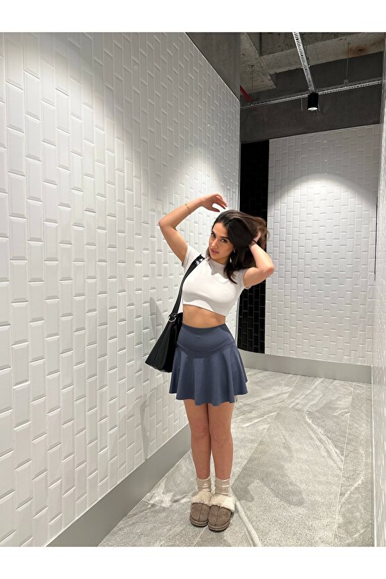 Antrasit Scuba Şort Etek