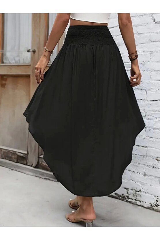 Kadın Yüksek Bel Belden Bağlamalı Asimetrik Kesim Detaylı Sandy Etek