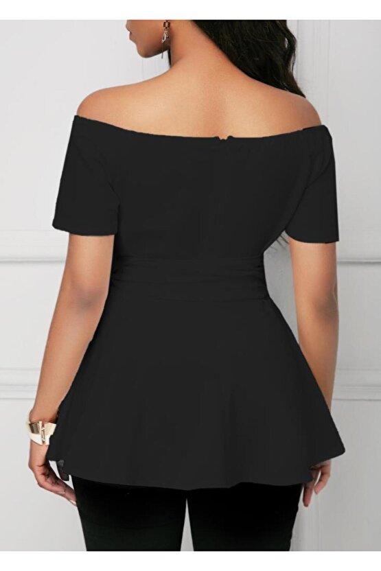 Kadın Kısa Kollu Madonna Yaka Yandan Bağlamalı Ithal Krep Bluz