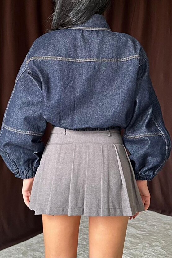 MODAVERA Mavi Taşlı Kısa Kot Ceket