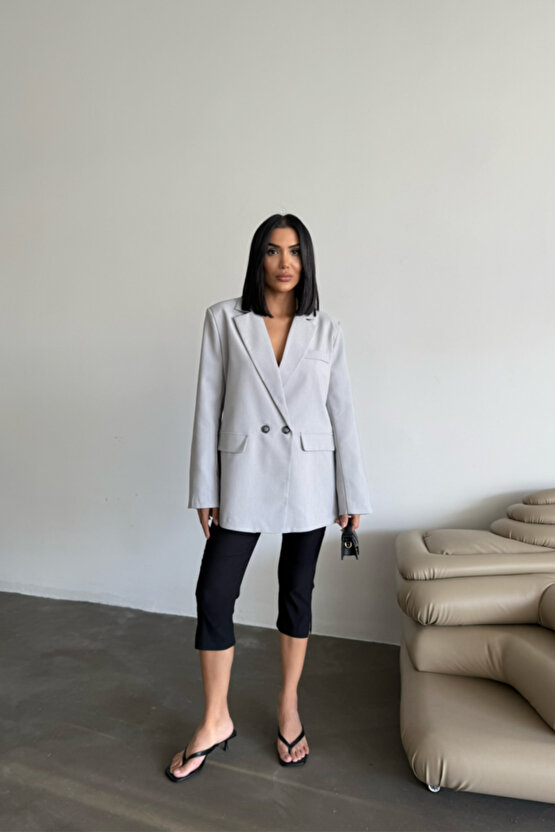 Gökyüzü Moda ARKASI YIRTMAÇ DETAYLI CEKET - Gri