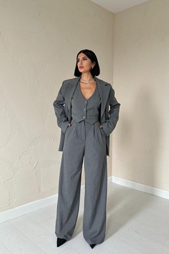 Gökyüzü Moda Antrasit Klas Ceket Ve Yelek Ve Pantolon Takım