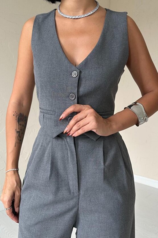 Gökyüzü Moda Antrasit Klas Ceket Ve Yelek Ve Pantolon Takım