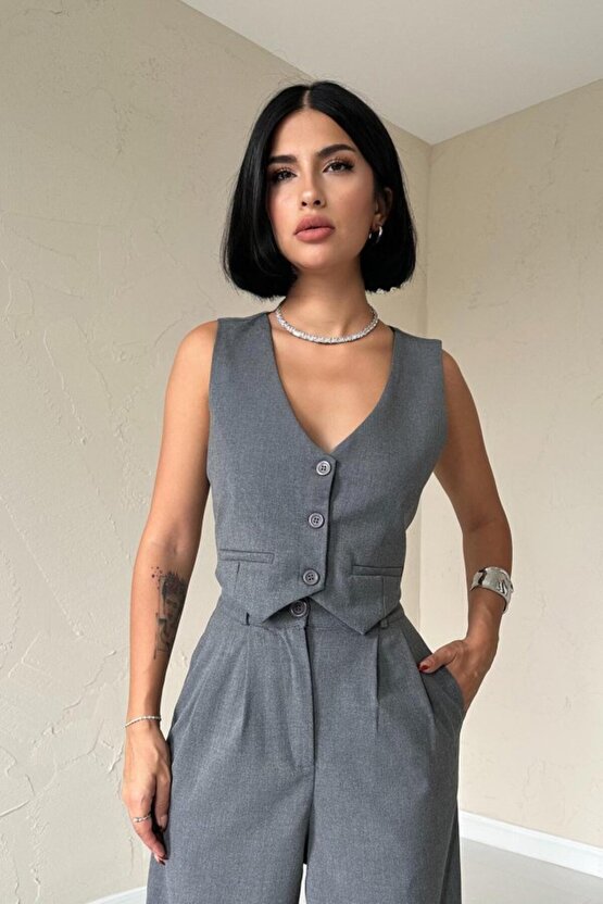 Gökyüzü Moda Antrasit Klas Ceket Ve Yelek Ve Pantolon Takım