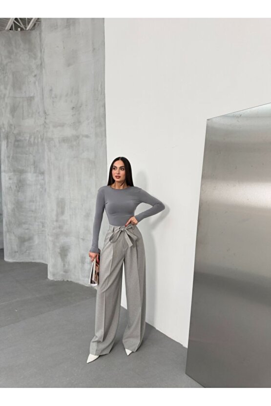 Sante Çizgili Bel Kuşakli Palazzo Pantolon