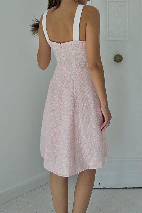 MODAVERA Pudra Ekru Süs Cepli Askılı Elbise