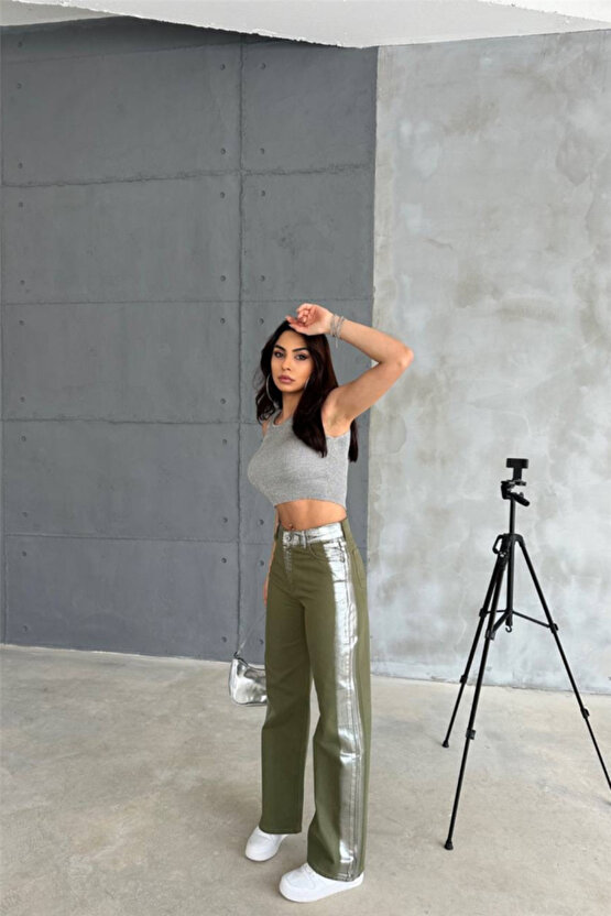 GABARDİN PALAZZO PANTOLON - Haki