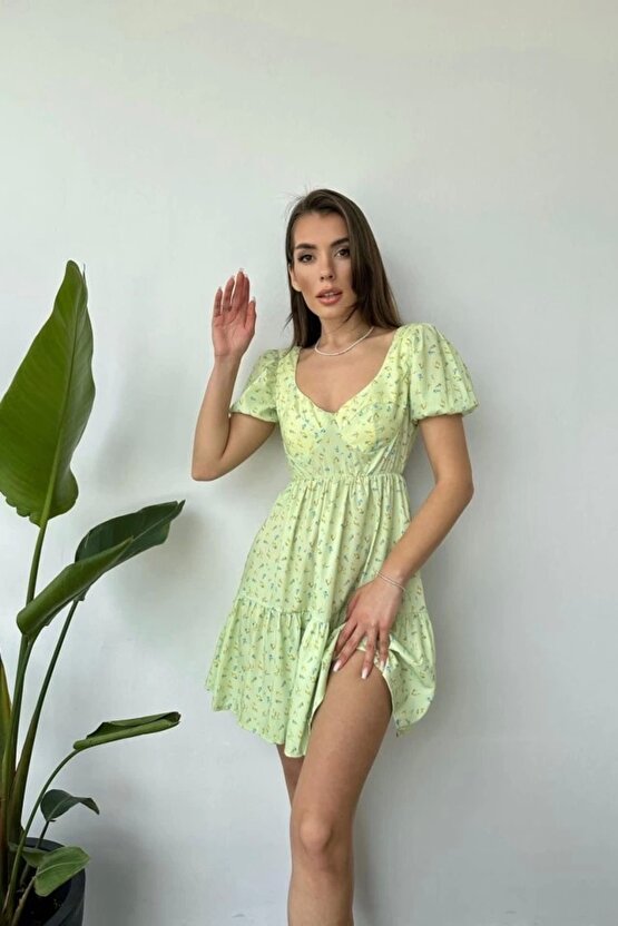 Yeşil ırt Dekolteli Elbise