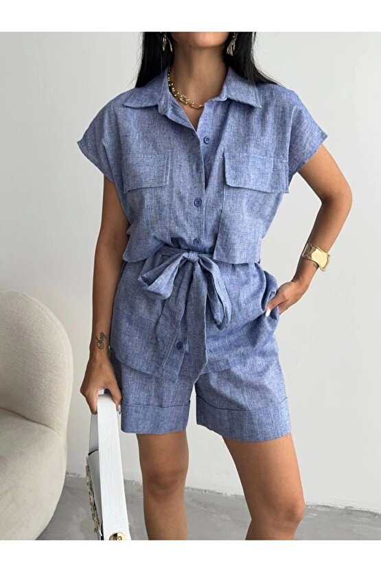 KETEN BAĞAAI KOUZ GÖEK  DUBE PAÇA ŞORT TAKI  acivert