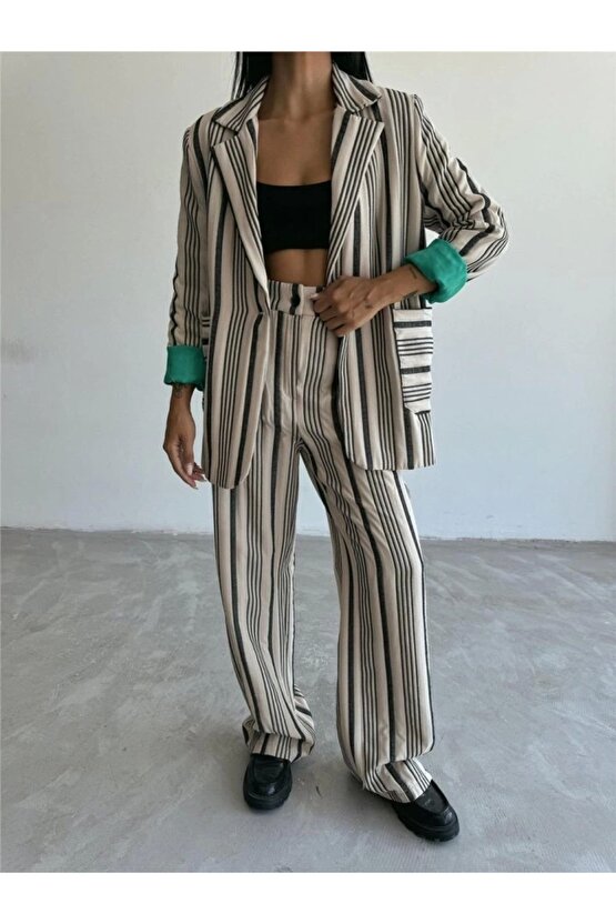 OTTOAN ÇİZGİİ CEKETPANTOON TK  Bej