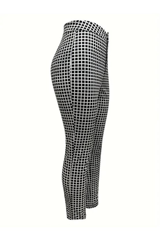 Kadın Yüksek Bel Desenli Dalgıç Pantolon