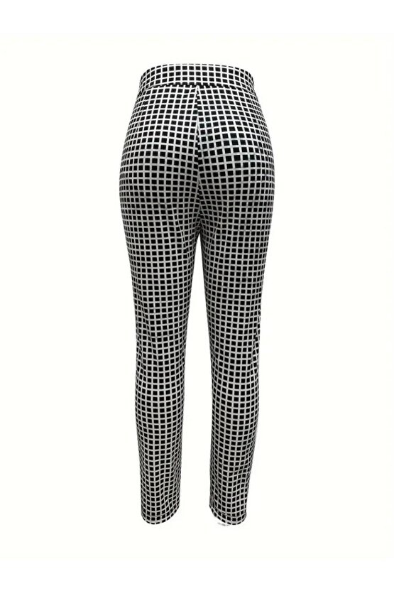 Kadın Yüksek Bel Desenli Dalgıç Pantolon