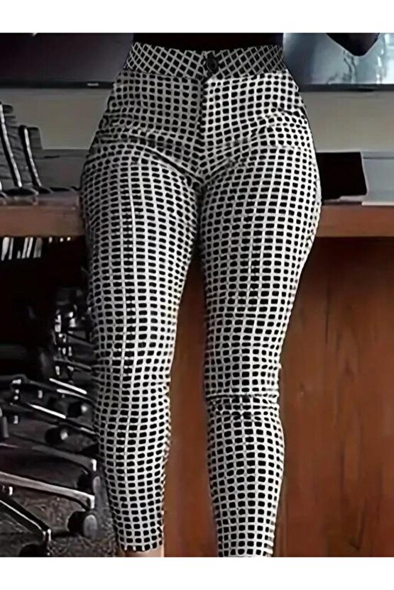 Kadın Yüksek Bel Desenli Dalgıç Pantolon