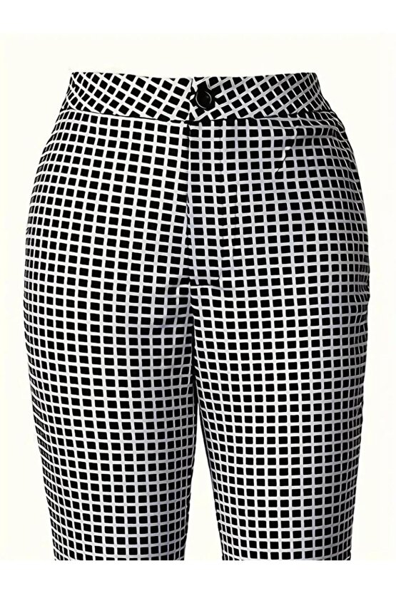 Kadın Yüksek Bel Desenli Dalgıç Pantolon