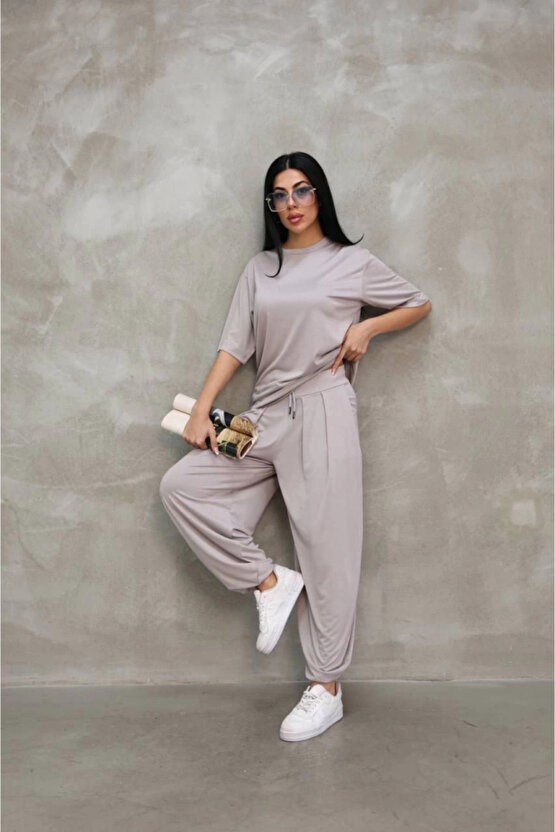 MDB Osy odal Yumuşak Dokulu Kumaş Oversize Bisiklet Yaka Tshirt Jogger Eşofman Altı Eşofman Takımı