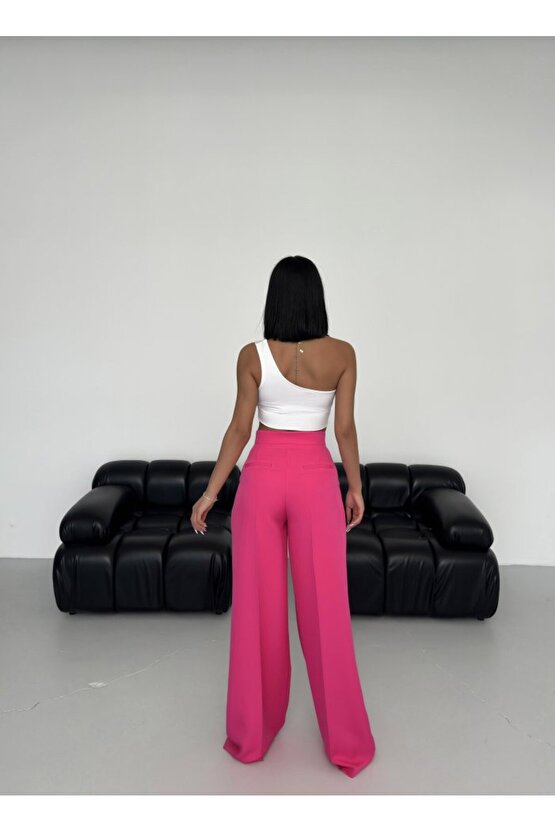 Üç Düğme Detayli Palazzo Pantolon