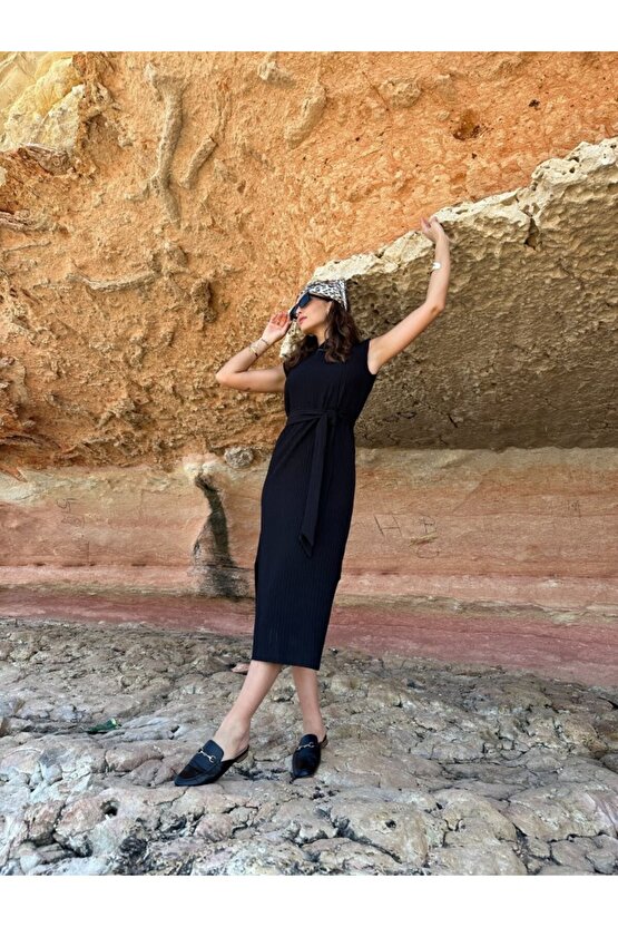 Pamela Kuşakli Vatkali Elbise