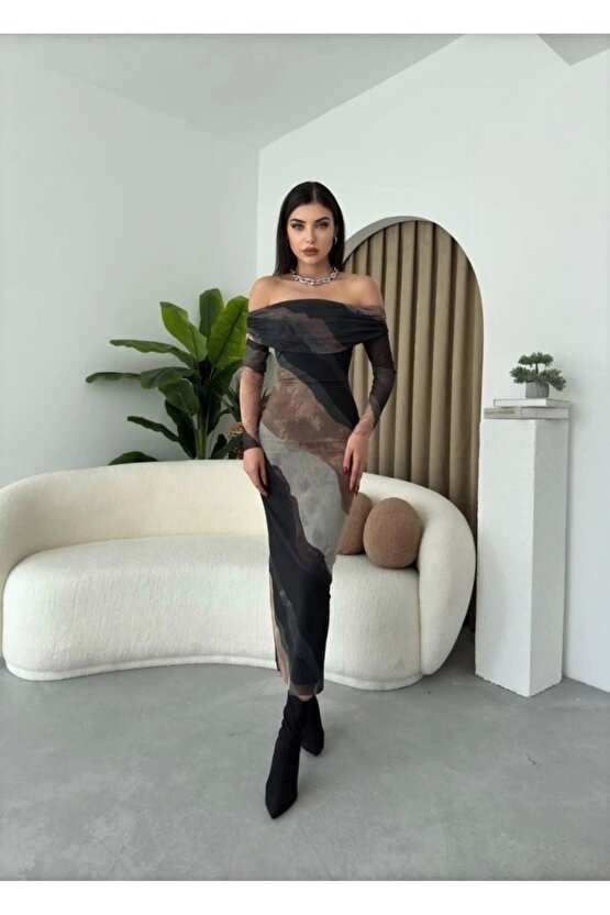 evilla adonna Yaka Tül Elbise