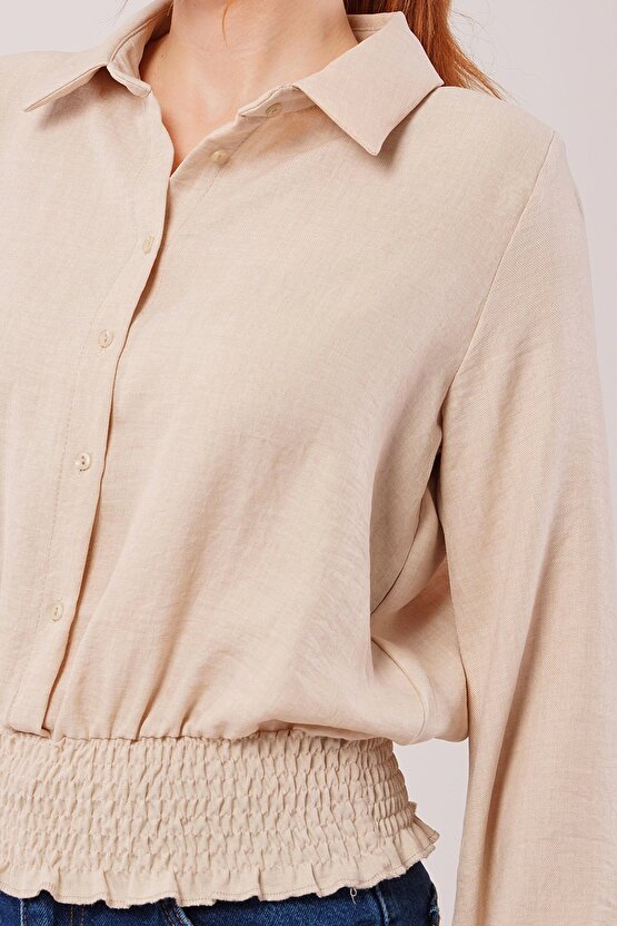 Bel Ve Bilek astikli Bej Bluz