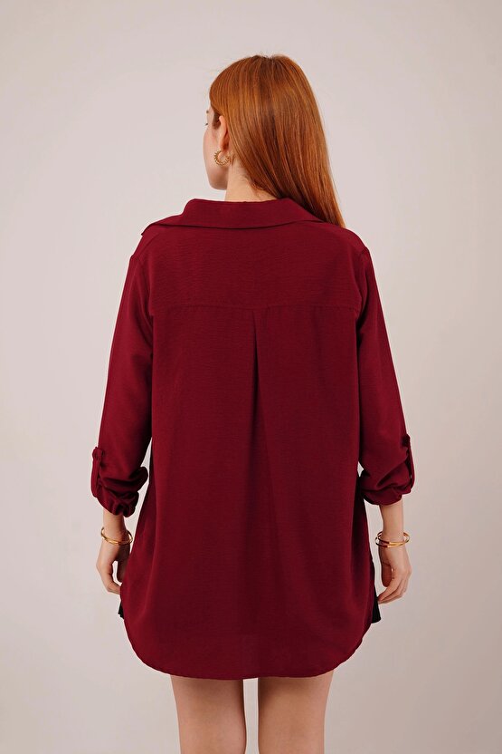 alaş Kesim Cepli Bordo Gömlek