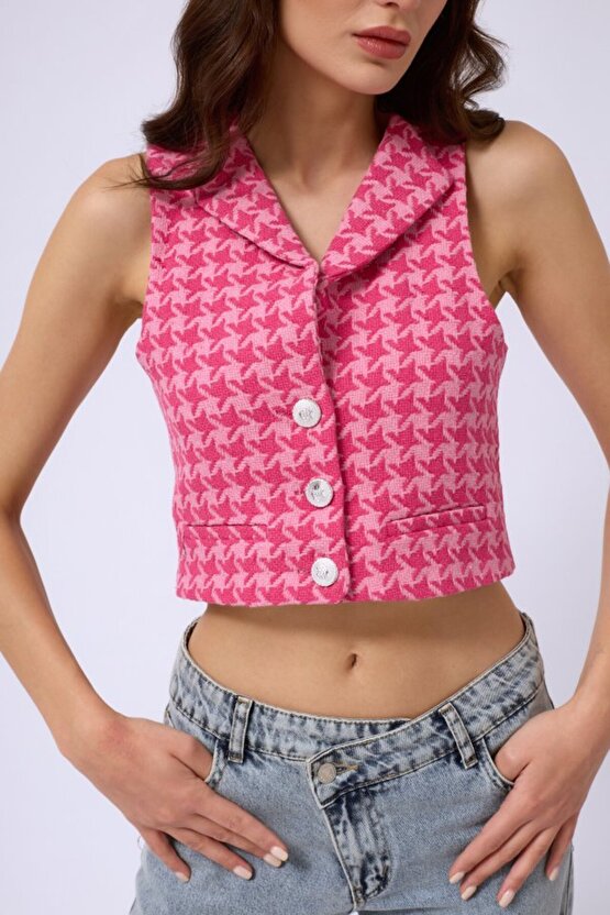 Gökyüzü Moda Kazayağı Crop Yelek