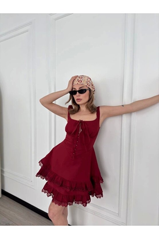 ini Askılı Elbise  Bordo