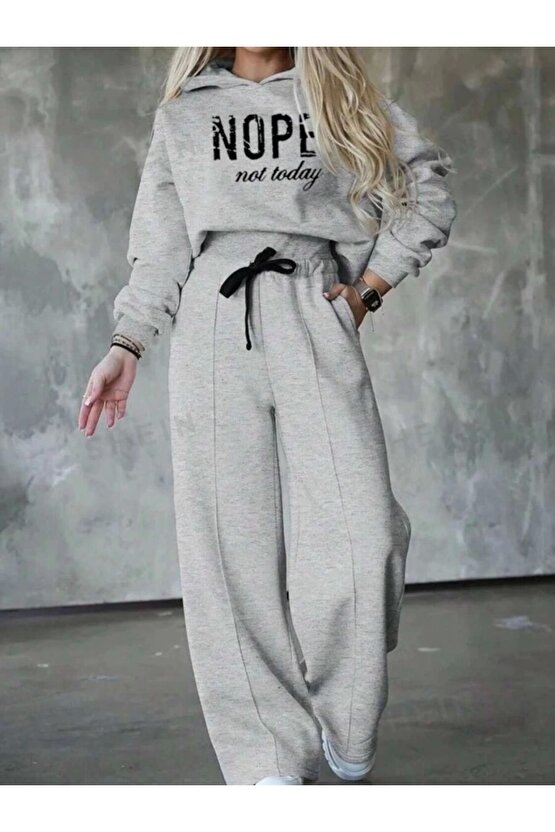 Kadın Uzun Kollu Nope Baskılı Beli Ribanalı Ikili Takım