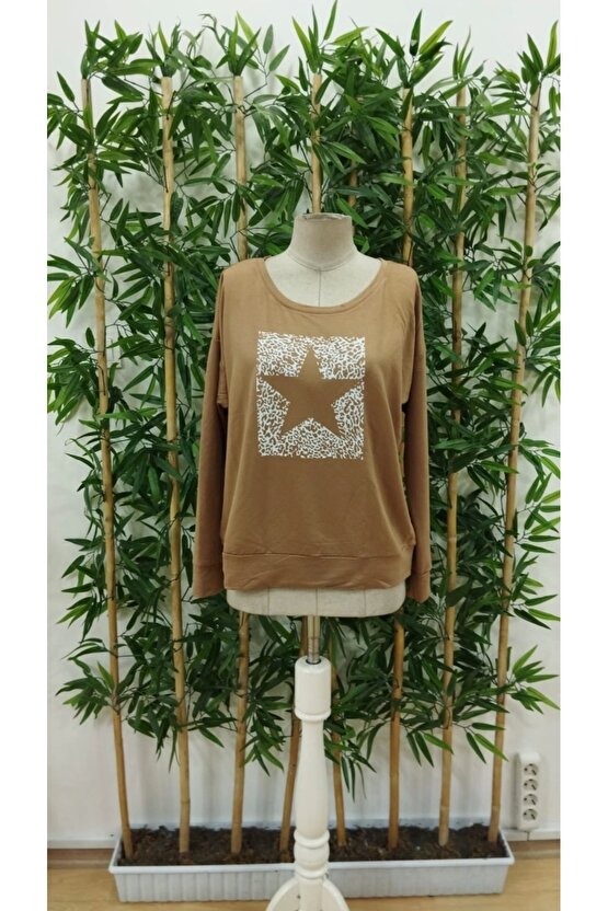 Kadın Uzun Kollu Bisiklet Yaka Desenli Viskon Iki Iplik Bluz