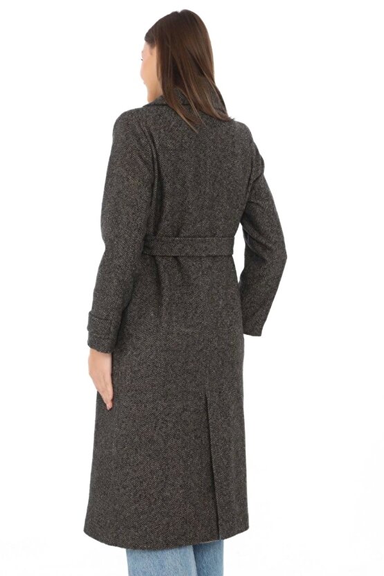 Balık ırtı Kaşmir Uzun Kaşe Kaban Kahverengi