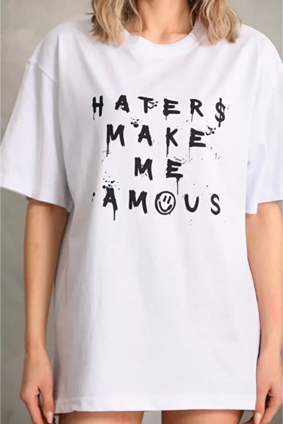 Unisex Baskılı Oversize Thirt Beyaz