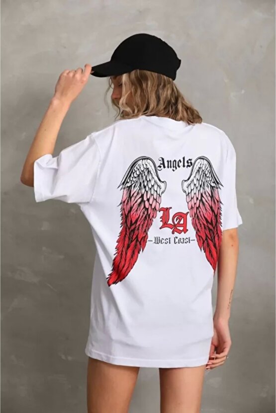 Unisex Baskılı Oversize Thirt  Beyaz