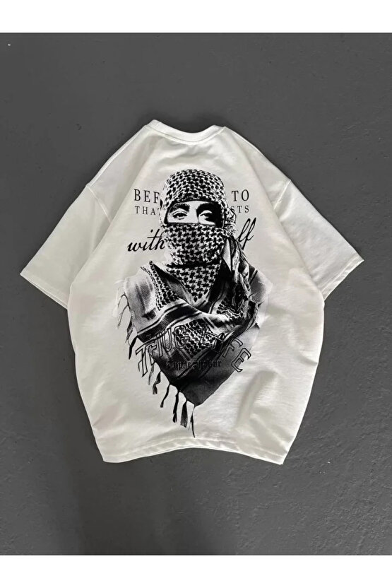 MDB Unisex Baskılı Oversize Thirt Beyaz