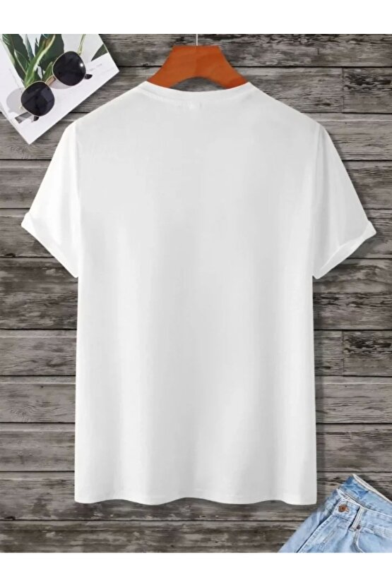 Unisex Baskılı Oversize Thirt  Beyaz