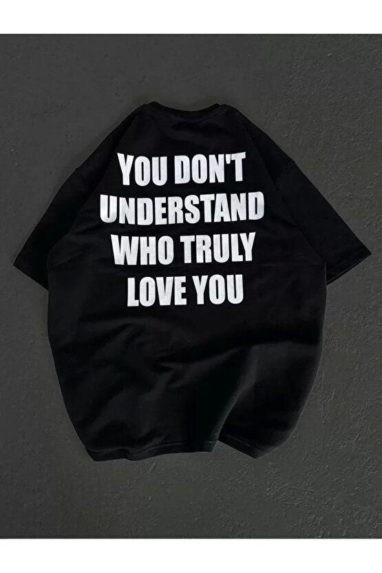 Unisex Bisiklet Yaka Baskılı Oversize Thirt  iyah