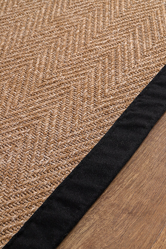 0503-Siyah Kumaş Bordür Sisal Halı Kilim Hav Toz Vermez Kolay Temizlenen Hasır Kilim
