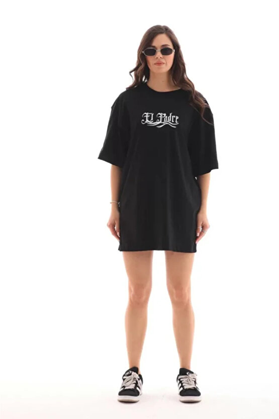 Unisex Bisiklet Yaka Baskılı Oversize Thirt iyah