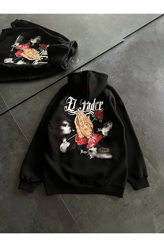 MDB Üç İplik Penye Uzun Kol Kapşonlu Baskılı weathirt iyah