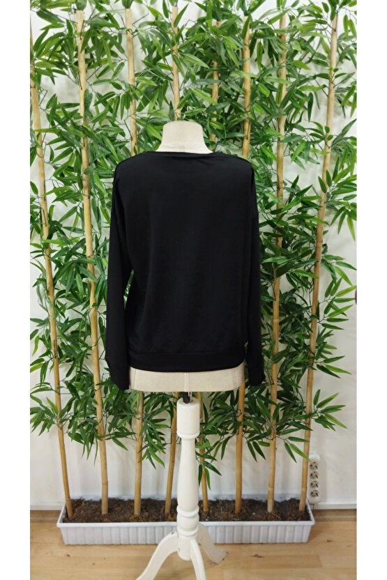 Kadın Uzun Kollu Bisiklet Yaka Viskon Iki Iplik Bluz