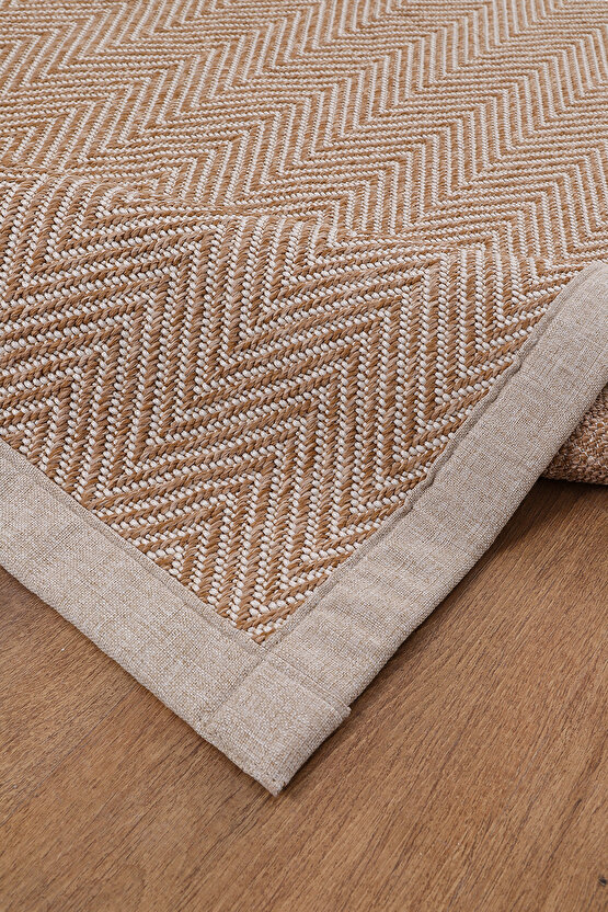 0408-Bej Kumaş Bordür Sisal Halı Kilim Hav Toz Vermez Kolay Temizlenen Hasır Kilim