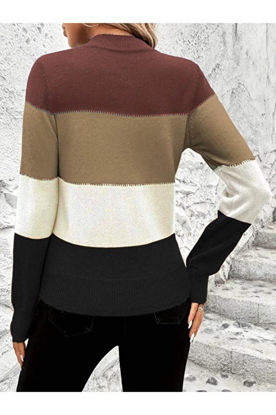 Kadın Uzun Kollu Yarı Balıkçı Yaka Triko Kazak