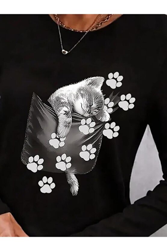 Kadın Uzun Kollu Bisiklet Yaka Desenli Viskon Bluz