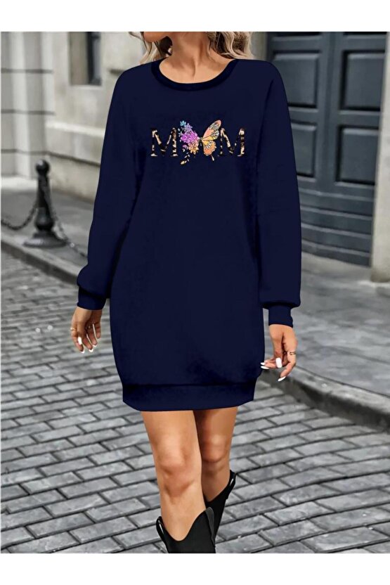 Kadın Uzun Kollu Bisiklet Yaka Viskon Iki Iplik Elbise