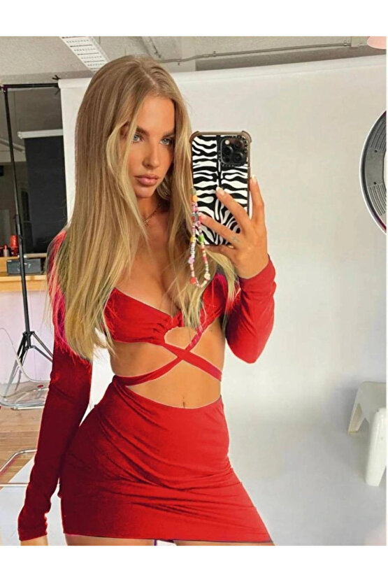 Kadın Göğüs Ve Göbek Dekolteli Fırsat ürün andy Kumaş ini Elbise