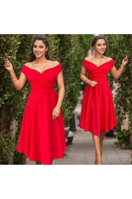 Kadın Kısa Kollu Kruvaze Yaka Eteği Volanlı Krep Elbise