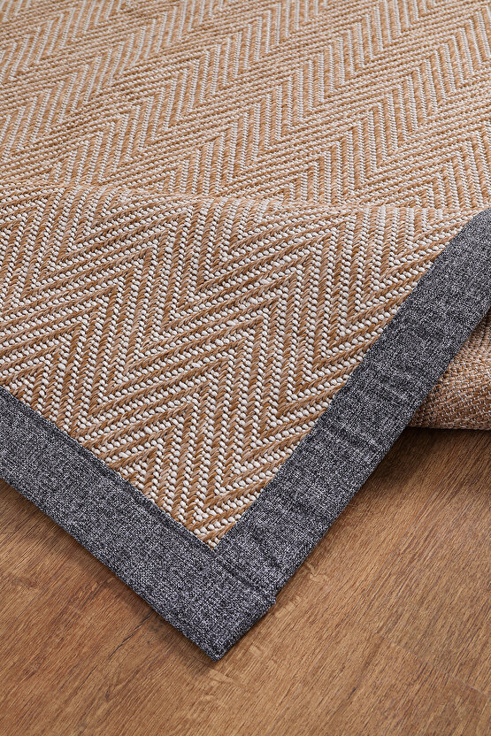 0408-Gri Kumaş Bordür Sisal Halı Kilim Hav Toz Vermez Kolay Temizlenen Hasır Kilim