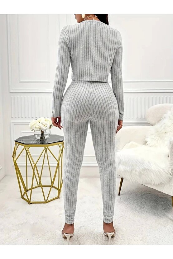 Kadın Uzun Kollu şardonlu Kaşkorse Straplez Ile Kısa önden Düğmeli Ceket Ikili Takım